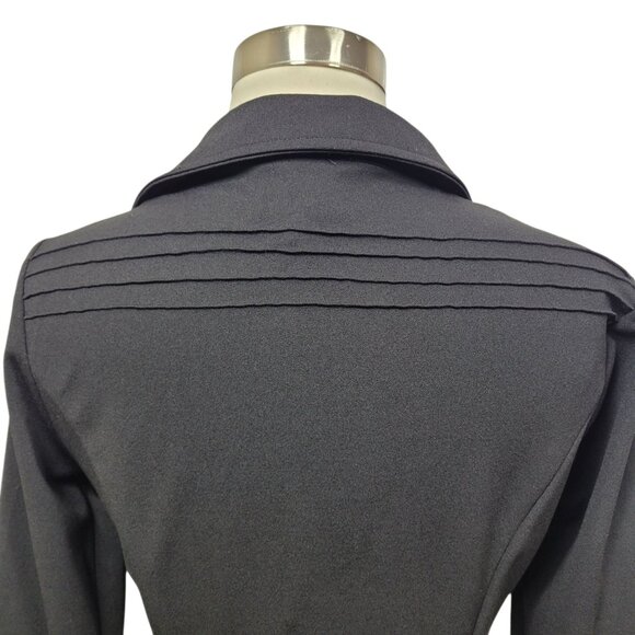 Timing Black Asymmetrical Zip Front Fit & Flare Dress Coat Medium Gold Buttons - Picture 6 of 9